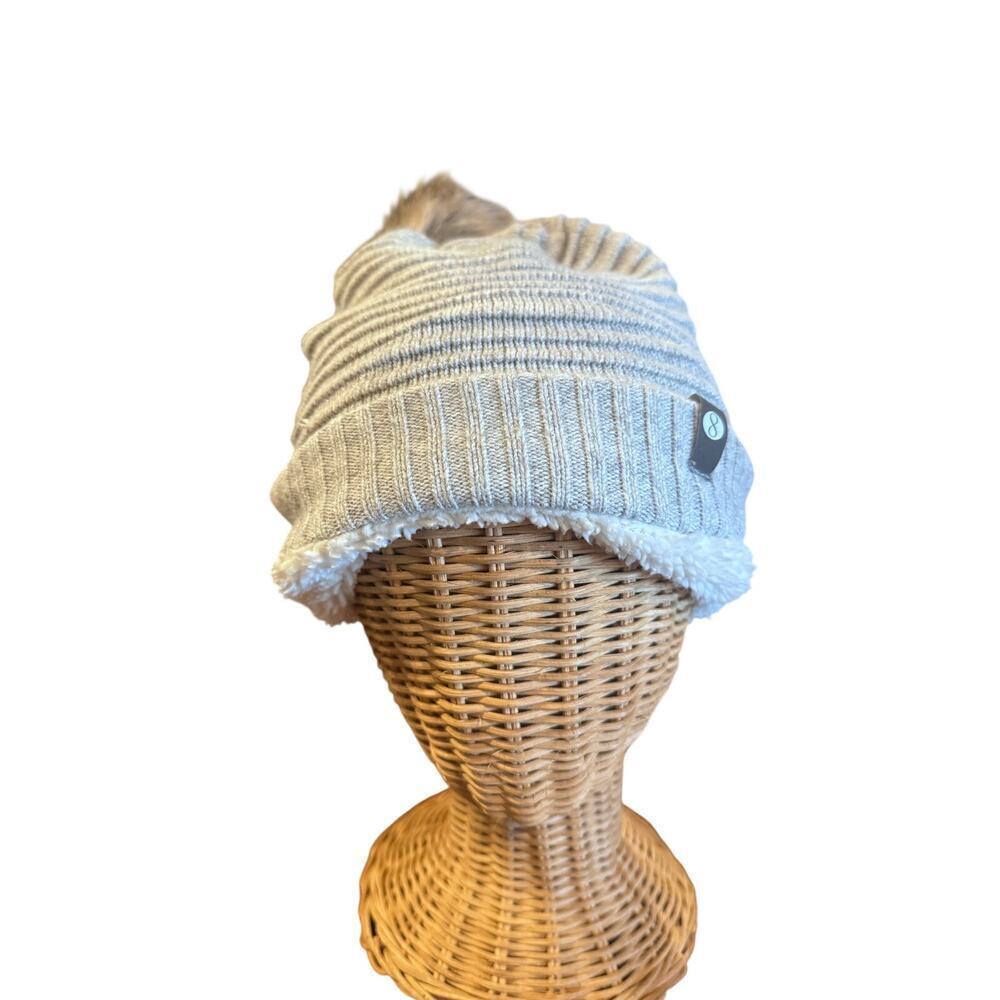 Layer 8 Gray Knit Pom Beanie – Faux Fur Pom, Fleece Lined Winter Hat